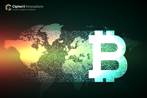 Illustration of blockchain and digital currencies symbolizing the global shift driven by cryptocurrency development.